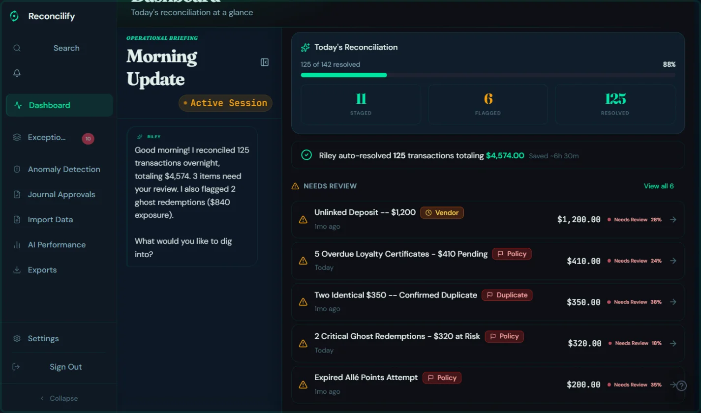 Reconcilify dashboard preview